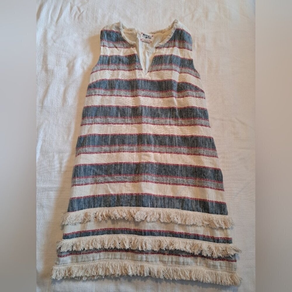 Holding Horses Anthropologie striped lined shift dress womens size 4 mini fringe